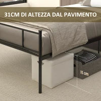 Struttura Letto Singolo in Acciaio con Doghe Integrate, Testiera e Pediera, 90x200cm