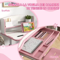 Set Scrivania per Bambini con Sedia Regolabile in Altezza e Piano Inclinabile, Età 6-12 Anni, Rosa