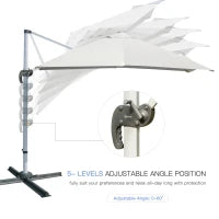 Ombrellone a Sbalzo 3 x 3m con Rotazione 360°, in Alluminio e Poliestere anti UV, per Giardino/Esterni, 2.96×2.96×2.65m, Bianco