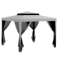 Pergola da Giardino 3L x 3l m con 4 Zanzariere Rimovibili, Tetto a Doppio Strato, Grigio