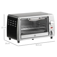 Fornetto Elettrico 10L Temperatura Regolabile e Timer, Griglia e Teglia Incluse, 750W, 36.5x26x22cm, Argento Nero