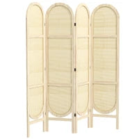 Separatore Interno in Legno da 4 Pannelli 170 x 160 cm, Pieghevole e Portatile, Motivo Intrecciato a Mano, Legno Naturale