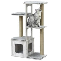 Albero Tiragraffi per Gatti Multi-livello con Cuccia e Corde in Iuta, 67x38.5x114 cm, Grigio