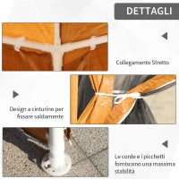 Tenda Gazebo da Giardino Pieghevole con Zanzariera, Struttura in Metallo Copertura PE, 395x295cm, Marrone