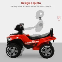 Quad Giocattolo per Bambini 18-36 Mesi con Licenza GOODYEAR con Luci e Suoni Realistici, Rosso e Nero, 60x31x42cm