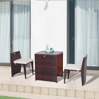 Set 2 Pezzi Mobili da Giardino in Rattan Salvaspazio con 1 Tavolo e 2 Sedie con Cuscini, Marrone e Beige