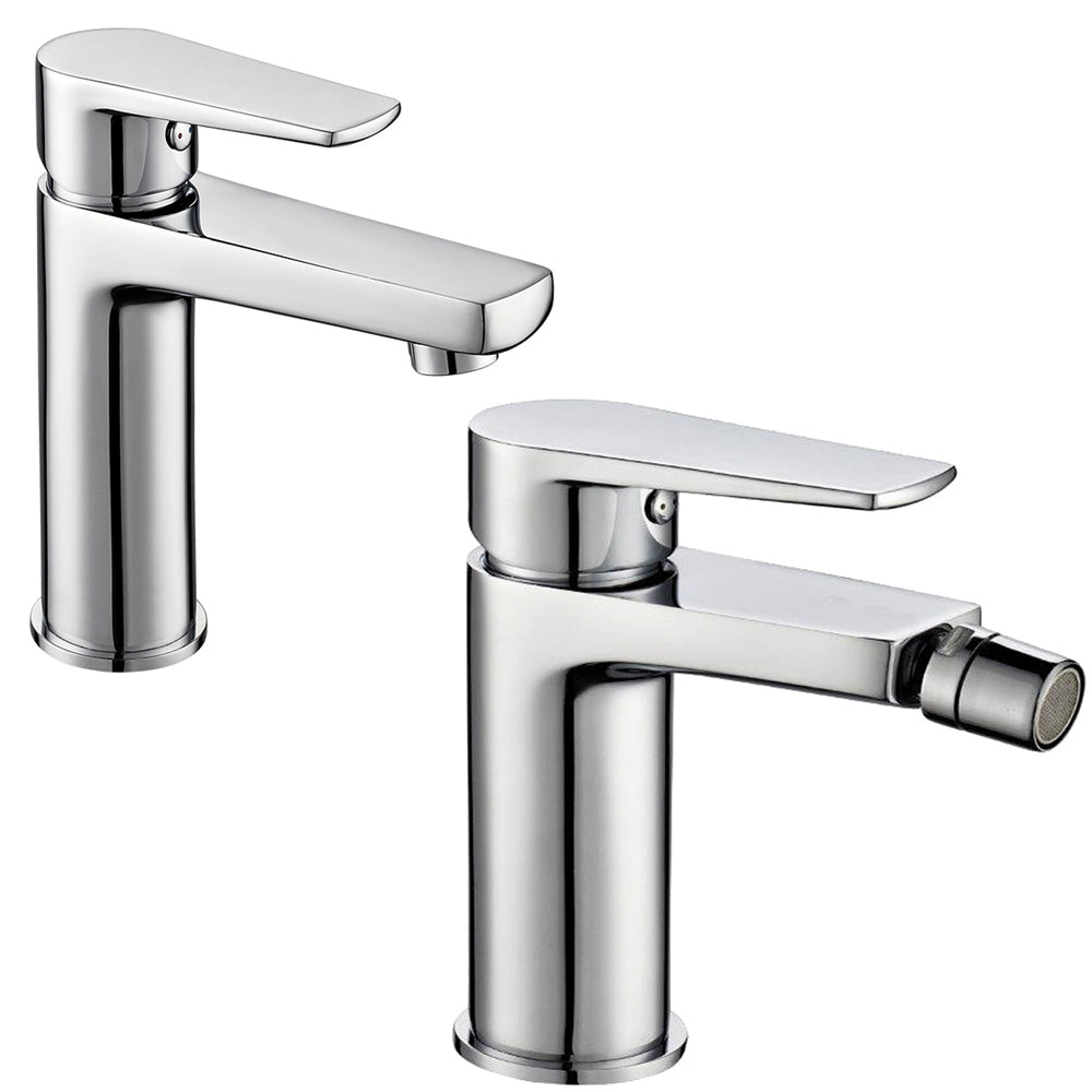 Coppia di miscelatore rubinetto bidet e miscelatore lavabo linea asia cromata