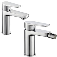 Coppia di miscelatore rubinetto bidet e miscelatore lavabo linea asia cromata