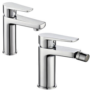 Coppia di miscelatore rubinetto bidet e miscelatore lavabo linea asia cromata