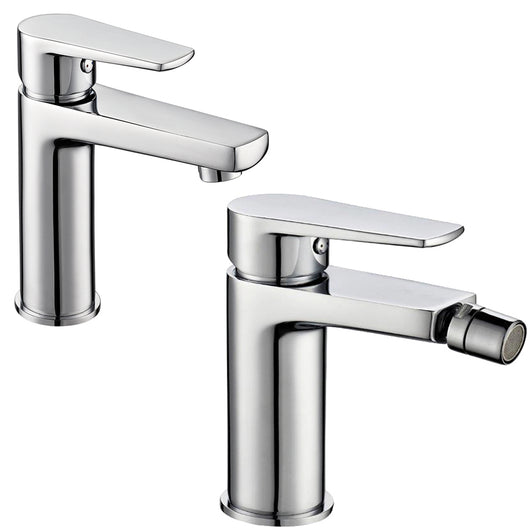 Coppia di miscelatore rubinetto bidet e miscelatore lavabo linea asia cromata