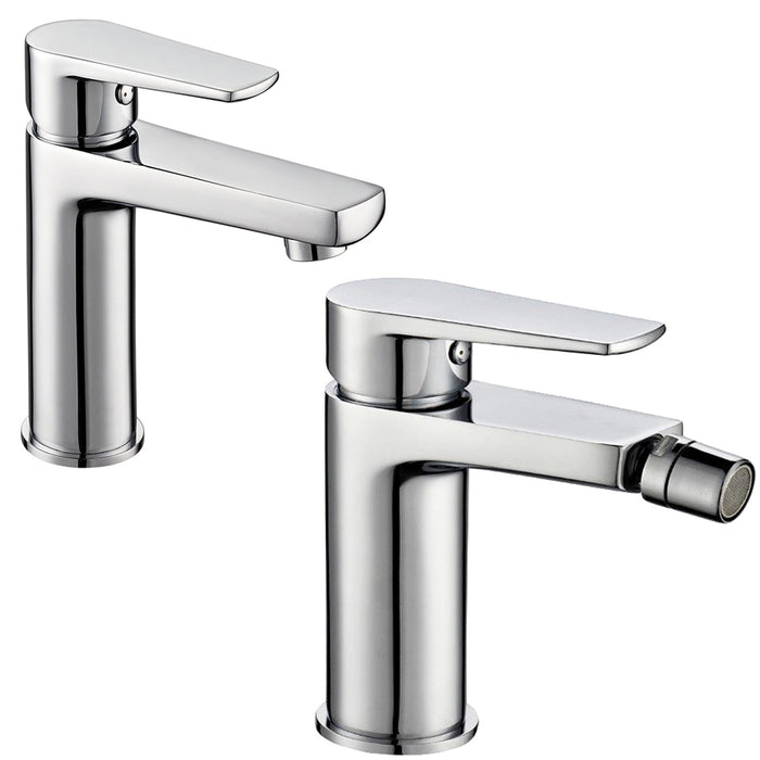 Coppia di miscelatore rubinetto bidet e miscelatore lavabo linea asia cromata