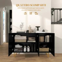 Mobile Contenitore con 2 Armadietti e Ripiano Regolabile, in Truciolato e Metallo, 120x40x75 cm, Nero e Oro