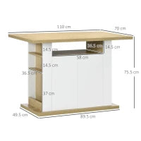Isola per Cucina 4-6 Persone con Armadietti e Ripiani Aperti, in Truciolato, 110x70x75.5 cm, Bianco e color Legno