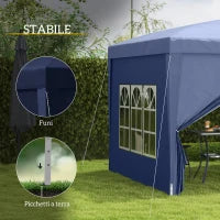 Gazebo da Giardino Pieghevole con Corde e Picchetti Inclusi, 2.95x2.95x2.58 m, Blu