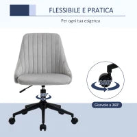 Sedia da Ufficio in Velluto Grigio con Altezza Regolabile, Sedia Ergonomica Girevole a 360° e Ruote, 50x58x77-87cm
