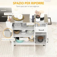 Isola per Cucina con Cassetto, Armadietto e 2 Ripiani Aperti, in MDF e Acciaio Inox, 128x45.5x91.5 cm