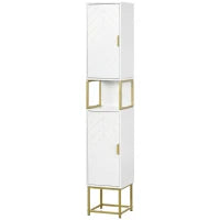 kleankin Colonna Bagno con 2 Armadietti e Ripiano in MDF e Acciaio, 30x30x170.7cm, Bianco e Oro