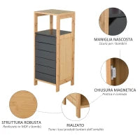 Mobiletto da Bagno Salvaspazio in Bambù, Armadietto da terra con Ripiano per Camera da letto, Grigio