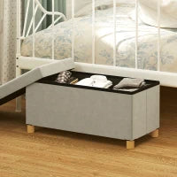 Panca Contenitore Pieghevole da 67L, Coperchio Imbottito e Rivestimento Vellutato, 76x38x38cm, Crema