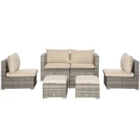Salotto da Giardino in Rattan PE da 8 Pezzi con Poltrone, Tavolini e Sgabelli, Beige