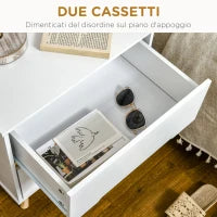 Comodino Moderno con 2 Cassetti, Set 2 Pezzi in Truciolato e Gambe in Legno di Pino, 50Lx40Px50.5A cm, Bianco