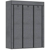 Guardaroba in Tessuto non Tessuto e Acciaio con 8 Ripiani e 2 Barre, 125x43x162.5 cm, Grigio Carbone
