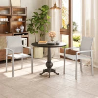 Set 2 Sedie da Giardino Impilabili con Seduta Traspirante, in Acciaio e Textilene, 56x58x89 cm, Grigio Chiaro