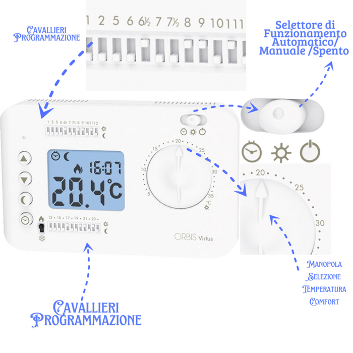 virtus termostato digitale e analogico da parete a programmazione giornaliera