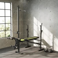 Panca Multifunzione Stazione Fitness con Schienale Regolabile su 3 Livelli, Supporto Gambe e Barra Superiore, 175x110x202cm, Nero