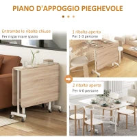 Tavolo Pieghevole Moderno a 2 Ribalte con Rotelle in MDF e Acciaio, 120x80x73cm, Marrone