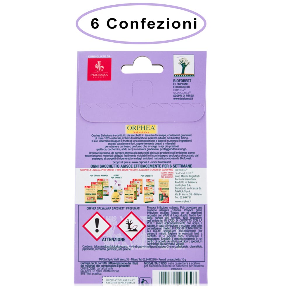 Orphea salvalana sacchetti profumati per cassetti profumo lavanda 6 confezioni da 3 sacchetti