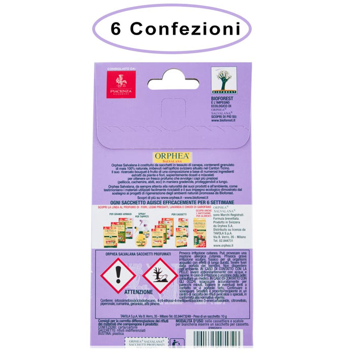 Orphea salvalana sacchetti profumati per cassetti profumo lavanda 6 confezioni da 3 sacchetti