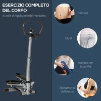 Stepper con Manubrio Regolabile, Monitor LCD ed Elastici, 55x53x118-128cm, Nero