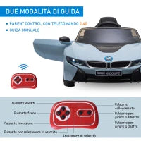 Macchina Elettrica per Bambini 3-8 anni Licenza BMW I8 Coupé con Telecomando e 2 Porte, 115x72.5x46 cm, Blu