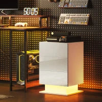 Comodino Moderno con Luce LED Regolabile con Telecomando e 3 Cassetti, 40x35x60 cm, Bianco Lucido