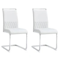 Set di 2 Sedie moderne per sala da pranzo, con schienale alto, in PU e tessuto, per Cucina e ufficio, Bianco