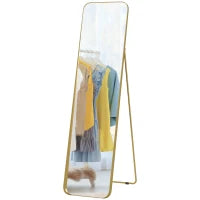 Specchio da Terra 40x160cm Rettangolare a Figura Intera con Cavalletto Autoportante, Oro