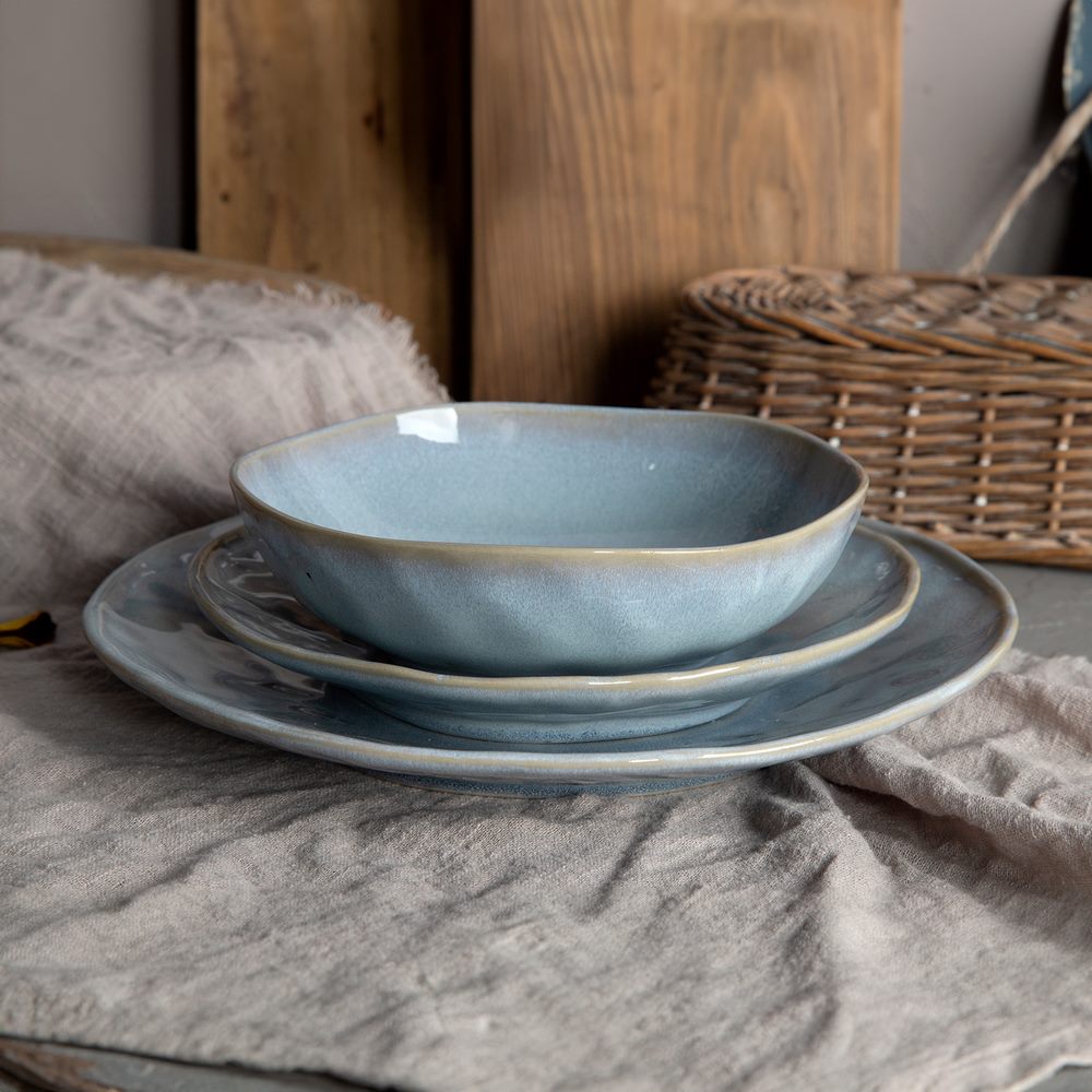 Set da 18 piatti in ceramica moderni blu