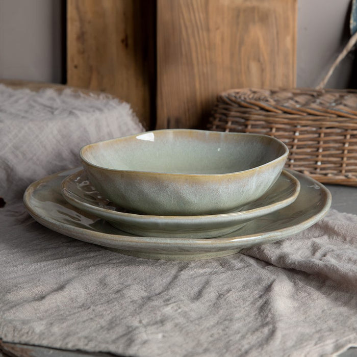 Set da 18 piatti in ceramica moderni verde pastello