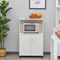 Carrello Dispensa per Microonde con 2 Porte, 60,4L x 40,3l x 97H cm, Bianco