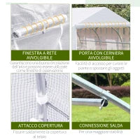 Serra per Orto a Tunnel con 6 Finestre e Porta Avvolgibile, Serra da Giardino a Tunnel in PE con Tubi in Metallo, per Piante e Frutto, 4.5x3m, Bianco