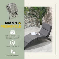 Sdraio da Giardino Pieghevole in Rattan PE Ergonomica con Cuscino, Grigio