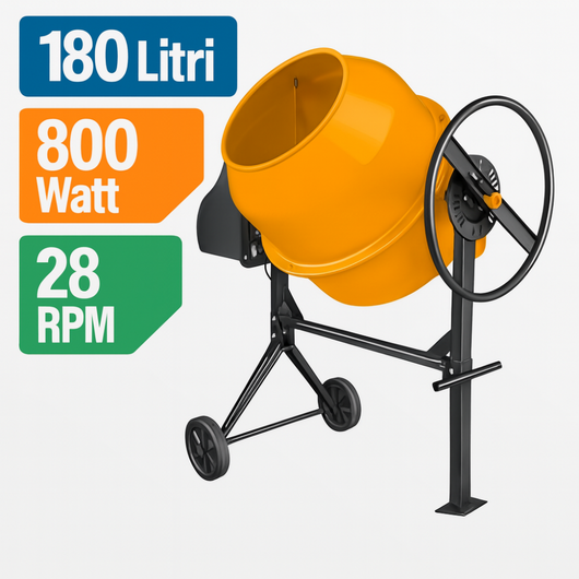 Betoniera elettrica compatta potente 180 litri 800 w 28 rpm