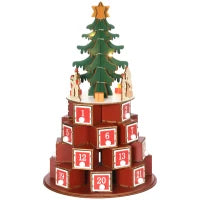 Calendario Avvento di Natale a Cono con Motivi a Tema e 10 Luci a LED, 22x22x35 cm, in Compensato, Rosso Verde e Giallo