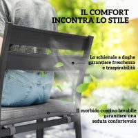 Set da Giardino con Tavolo Allungabile e 6 Sedie Impilabili con Cuscini, Grigio