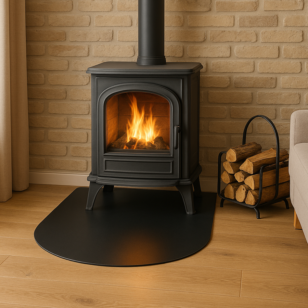 Pedana salva pavimento in lamiera stufa a pellet protezione cenere fuliggine *** misure 900 x 800 mm (tonda), confezi...