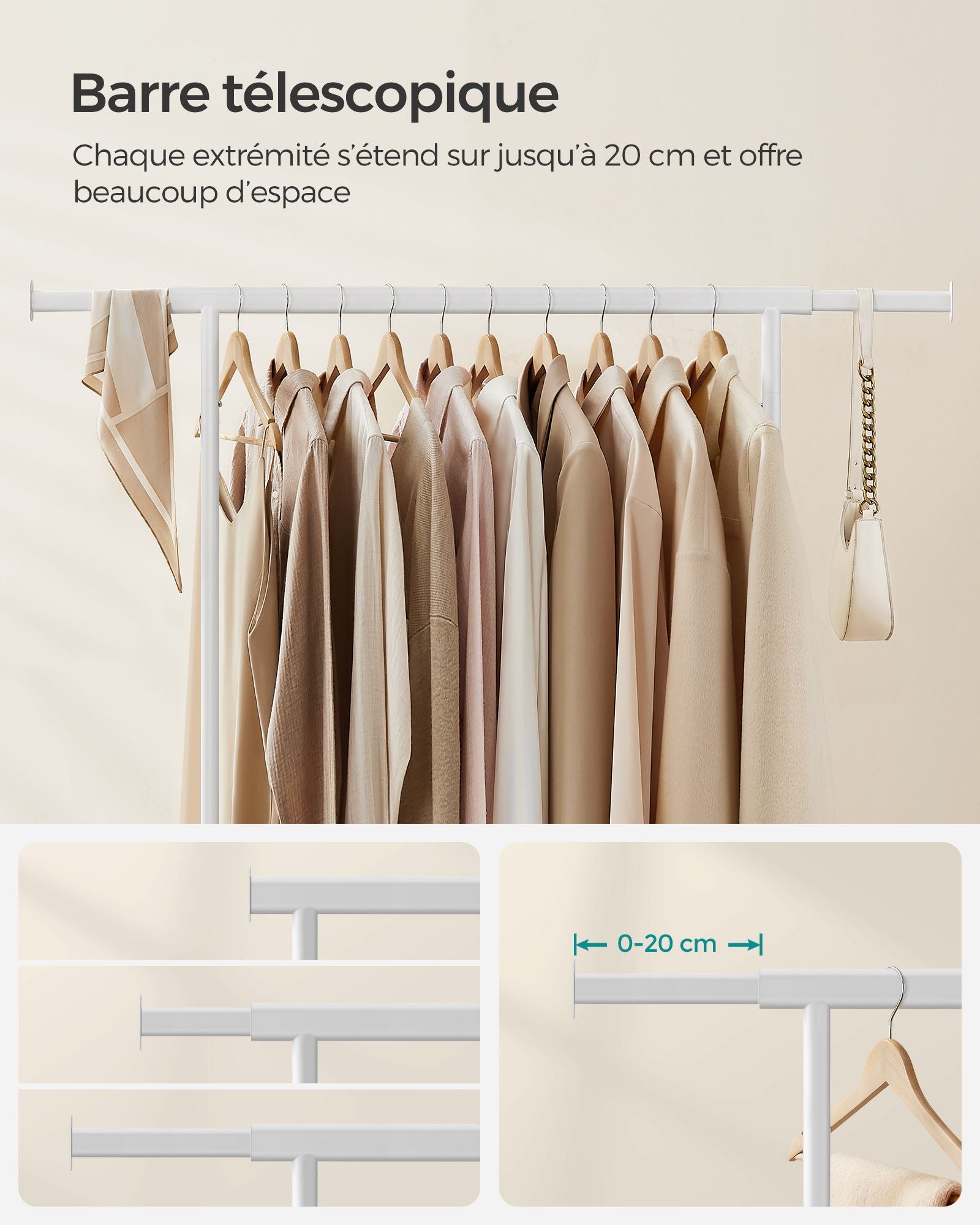 Appendiabiti su ruote 454 x (92-132) x 160 cm bianco 12_0007013