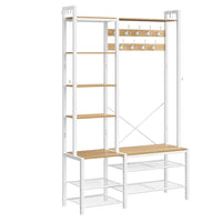 Appendiabiti da ingresso con scarpiera 5 ripiani portaoggetti 9 ganci e 6 ganci laterali 12_0007075