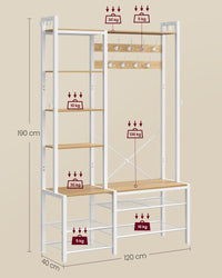 Appendiabiti da ingresso con scarpiera 5 ripiani portaoggetti 9 ganci e 6 ganci laterali 12_0007075