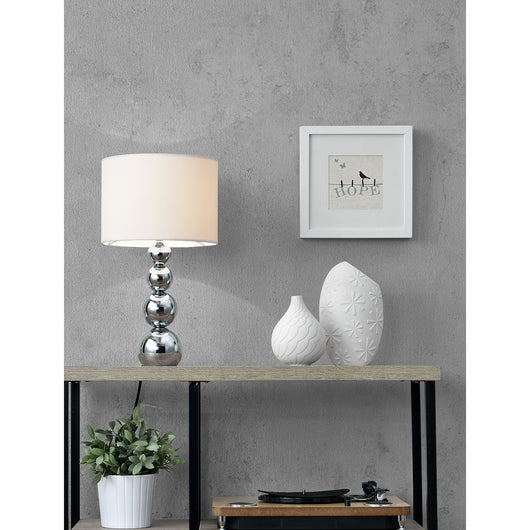 Lampada da Tavolo Snow con Paralume Cilindrico e Stelo Decorativo - Bianco / Cromo lux.pro